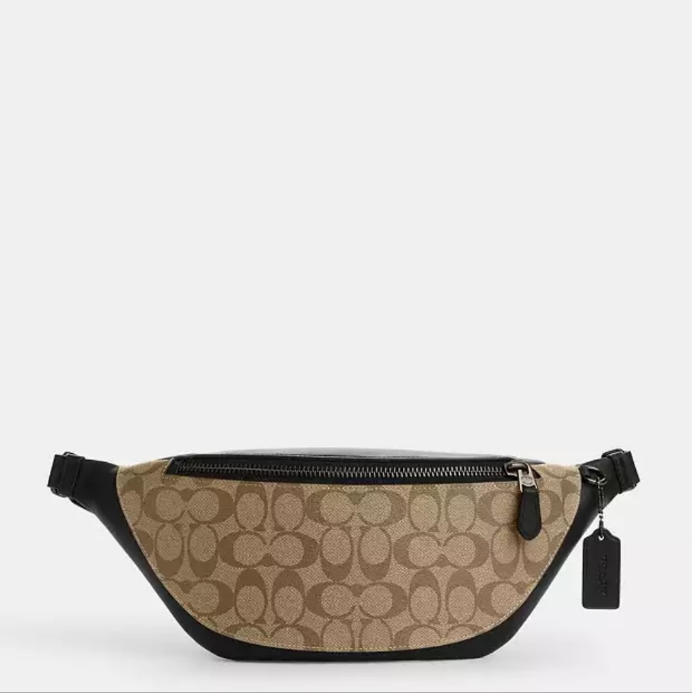 COACH WARREN BELT CROSSBODY BAG in BLACK/BROWN SIGNATURE CANVAS